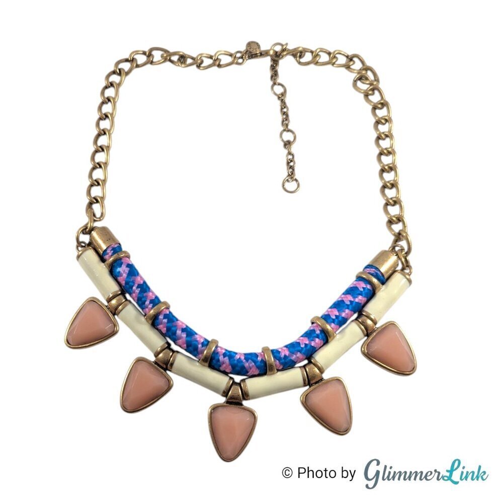 J.Crew Maximalist Statement Necklace – Gold Tone with Braided Cord & Resin Drops - Picture 6 of 13